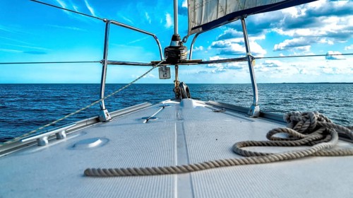 Bow of a sailing yacht on the sea