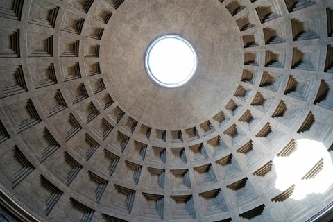 Rome, Italy, August 18, 2016: Indoor view of Pantheon of Agripa in Rome. The Pantheon is a former