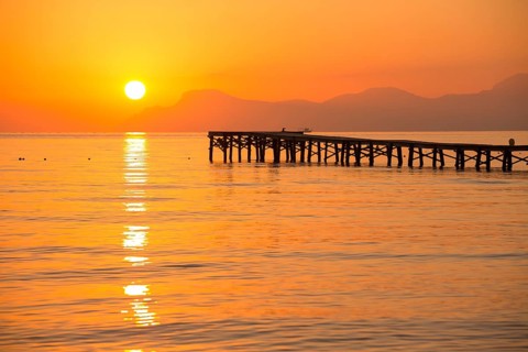 Majorca Muro beach sunrise in Alcudia Bay Mallorca at Balearic Islands of Spain