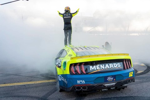 NASCAR Cup Series Driver Ryan Blaney (12) celebrates his win for the NASCAR Cup Series Championship
