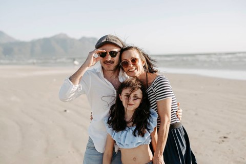 Family on the sandy beach in Sommerset West, Cape Town, South Africa, Africa