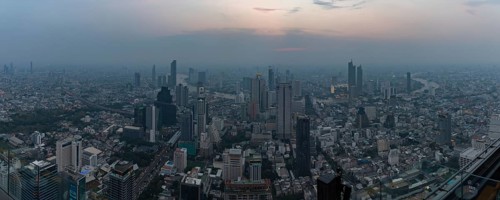 A panorama picture of the buildings of South Bangkok at sunset