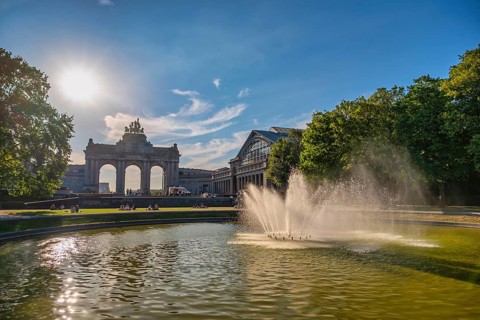 Brussels Belgium, city skyline at Arcade du Cinquantenaire of Brussels (Arc de Triomphe) and Square