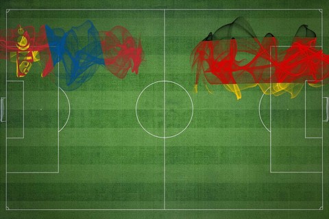 Mongolia vs Germany Soccer Match, national colors, national flags, soccer field, football game,