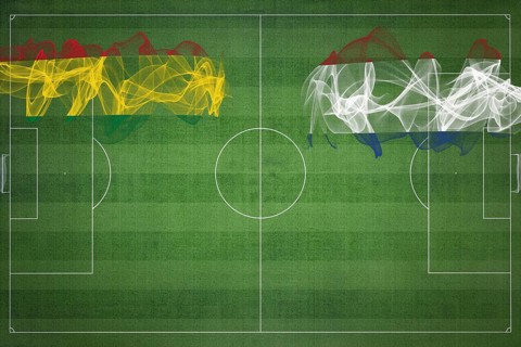 Bolivia vs Netherlands Soccer Match, national colors, national flags, soccer field, football game,