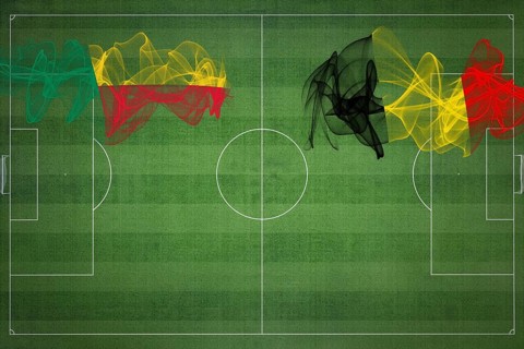 Benin vs Belgium Soccer Match, national colors, national flags, soccer field, football game,