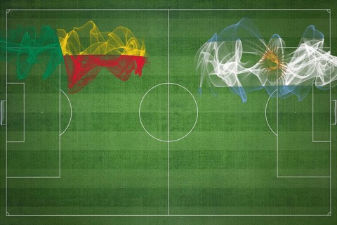 Benin vs Argentina Soccer Match, national colors, national flags, soccer field, football game,