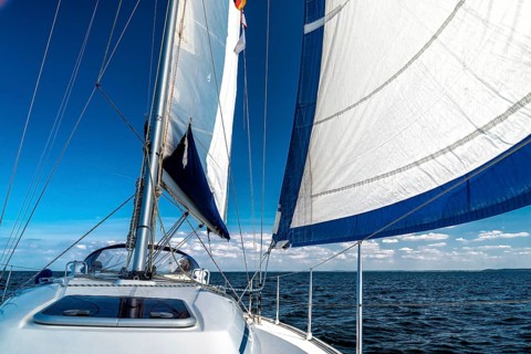 Sailing on a sailing yacht on the ocean