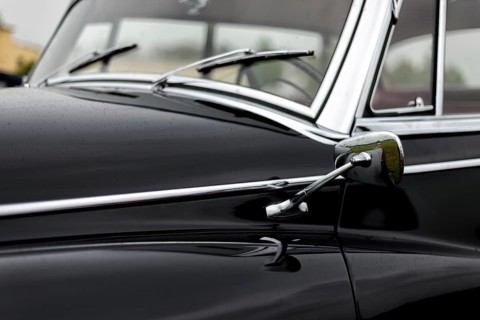 Details of a classic car in a museum