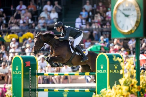 Armando Trapote of Spain and riding Tornado VS compete in the first round of the 1.60m CPKC