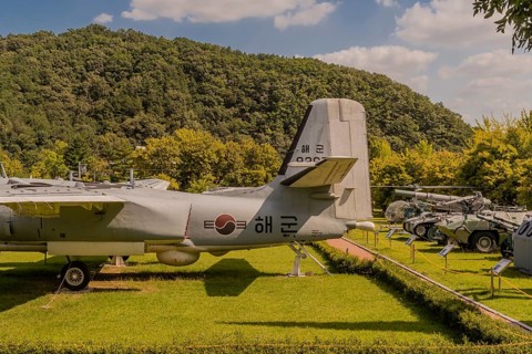 Daejeon, South Korea. September 19, 2019: Grumman S-2e tracker aircraft along with other military