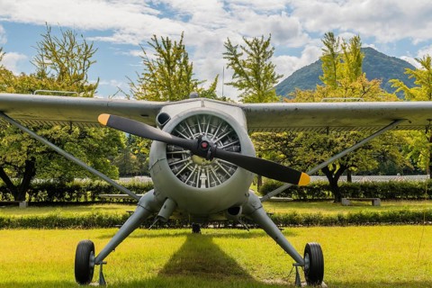 Daejeon, South Korea. October 3, 2019: Front view of engine and propeller of De Havilland U-6