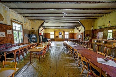 Historic ballroom in the Gasthof Adler, heritage-protected historic country inn, built around the