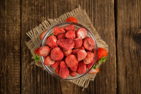 Portion of fresh Dried Strawberries close-up shot, selective focus