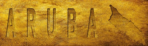 Aruba Map and Text on Grunge Gold Texture