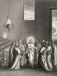 The Promise of the Holy Spirit, after the Last Supper, New Testament, steel engraving 1853,