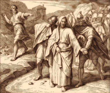 Shimei Curses David, Old Testament, by Julius Schnorr von Carolsfeld