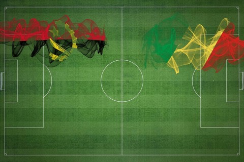 Angola vs Congo Soccer Match, national colors, national flags, soccer field, football game,
