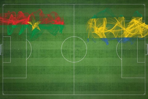 Burkina Faso vs Gabon Soccer Match, national colors, national flags, soccer field, football game,