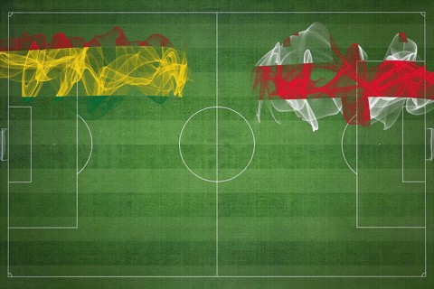 Bolivia vs Georgia Soccer Match, national colors, national flags, soccer field, football game,