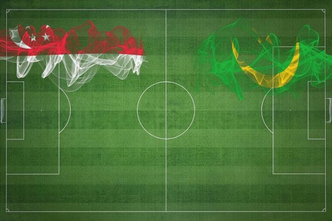 Singapore vs Mauritania Soccer Match, national colors, national flags, soccer field, football game,