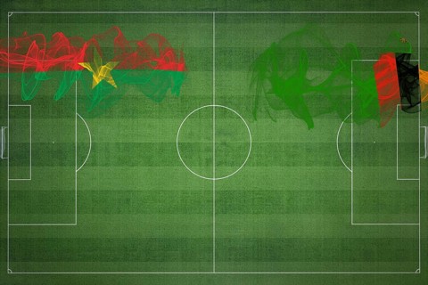 Burkina Faso vs Zambia Soccer Match, national colors, national flags, soccer field, football game,