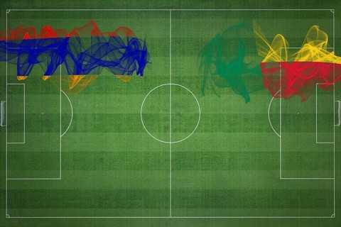 Armenia vs Benin Soccer Match, national colors, national flags, soccer field, football game,