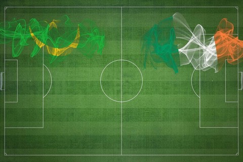 Mauritania vs Ireland Soccer Match, national colors, national flags, soccer field, football game,