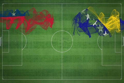 Samoa vs Bosnia and Herzegovina Soccer Match, national colors, national flags, soccer field,