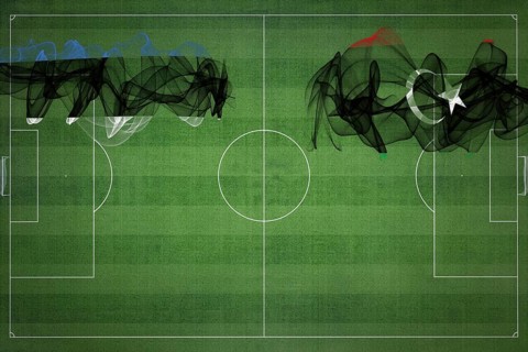 Estonia vs Libya Soccer Match, national colors, national flags, soccer field, football game,
