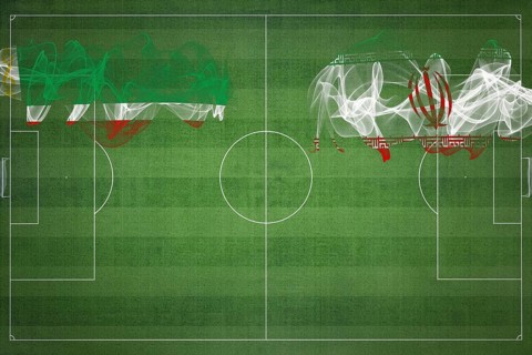 Chechnya vs Iran Soccer Match, national colors, national flags, soccer field, football game,