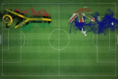 Vanuatu vs Australia Soccer Match, national colors, national flags, soccer field, football game,