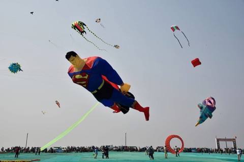 International Kite Festival, Tithal, Valsad, Gujarat, India, Asia