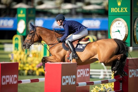 German rider Daniel Deusser riding Killer Queen VDM competes in the second round and jumpoff of the