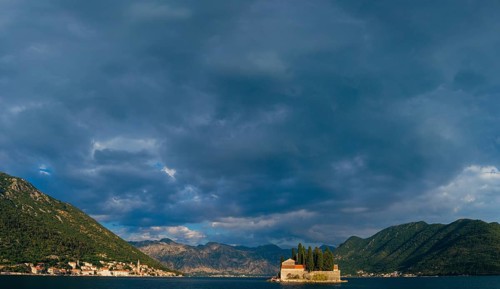 The old fishing town of Perast on the shore of Kotor Bay in Montenegro
