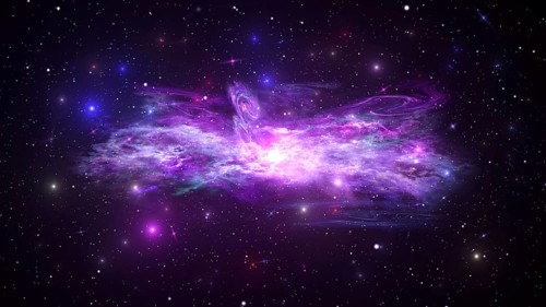Universe with Galaxy, Stars and Colorful Nebula on Dark Starry Background
