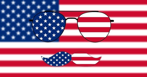 Glasses and Mustache Design of the American Flag on USA flag backround Illustration