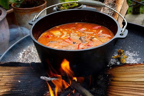 Kettle Gulash is prepared over an open fire!
