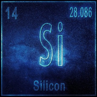 Silicon chemical element, Sign with atomic number and atomic weight, Periodic Table Element