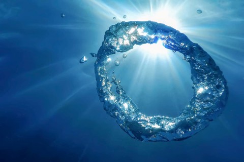 Underwater Bubble Ring Ascends towards the Sun