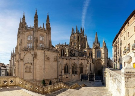 Burgos, Spain, 14 April, 2024: view of the French Gothic landmark Cathedral of Saint Mary in