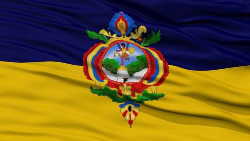 Closeup Tegucigalpa City Flag, Capital City of Honduras, Waving in the Wind