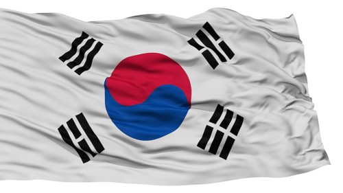 Isolated South Korea Flag, Waving on White Background, High Resolution