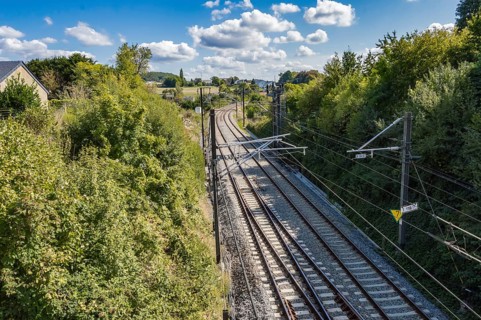 Railway line in the city of Virton in the province of Luxembourg in Belgium