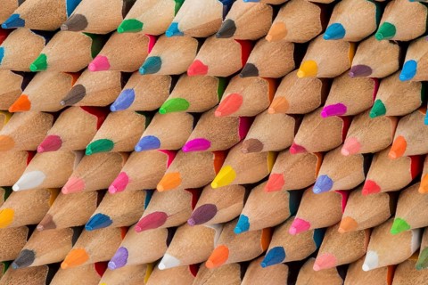 Abstract composition of a set cedar wooden colour pencils