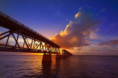 Florida Keys old bridge sunset at Bahia Honda Park in USA