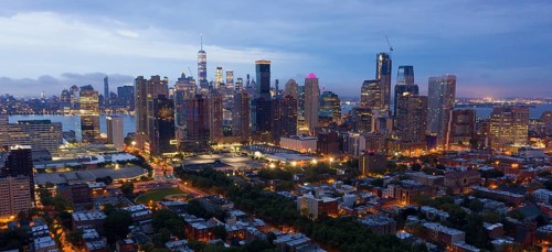 It's hard to tell where Jersey City and and Manhattan begins before sunrise