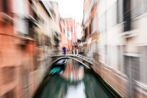Bridge over a canal, zoom effect, Venice, Italy, Europe