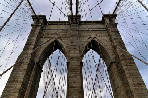 Brooklyn Bridge in Brooklyn, Manhattan, New York, USA United States of America, View of the