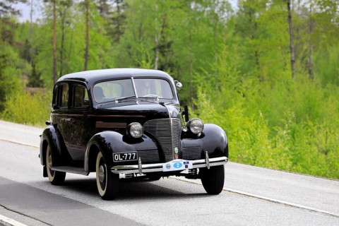 Classic 1930s Chevrolet car on Ascension Day vintage car rally by AHS ry, road 104, Fiskars,